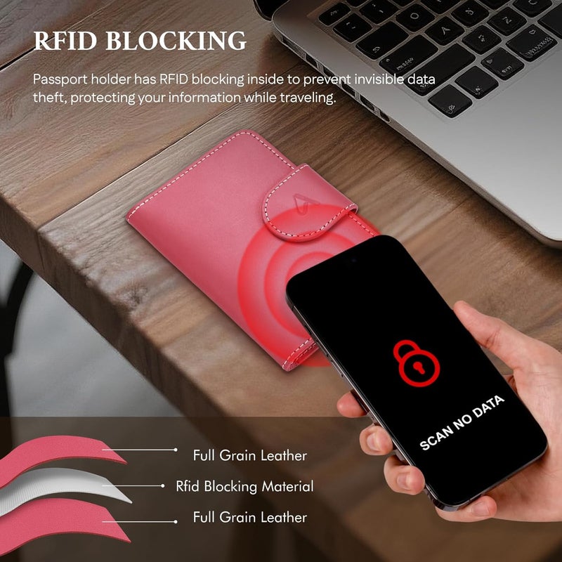ALLIVE Rfid Passport Holder for Travel Women, Rfid Passport Cover Wallet, Genuine Leather Passport Holder for Travel with AirTag Hidden, Airport Essentials, Travel Gifts (Rose Pink) - Image 3